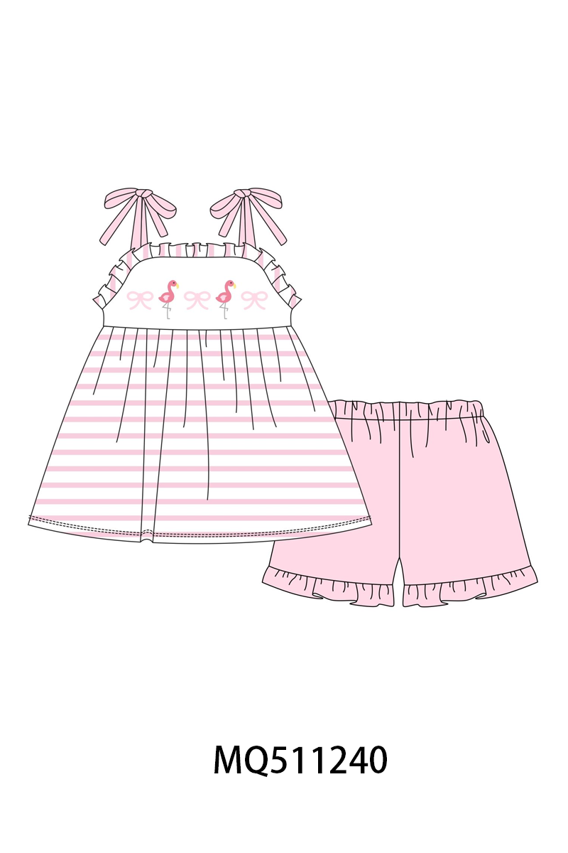 Pink flamingo bow embroidery stripe collection - PO74 - 11/30 - ETA Mid April