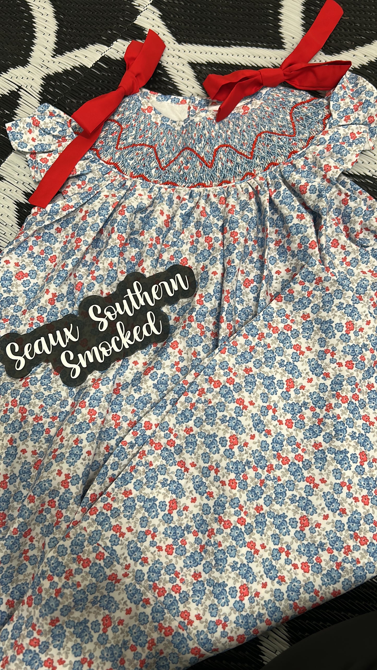 Red, White, and Blue Floral Smock Dress
