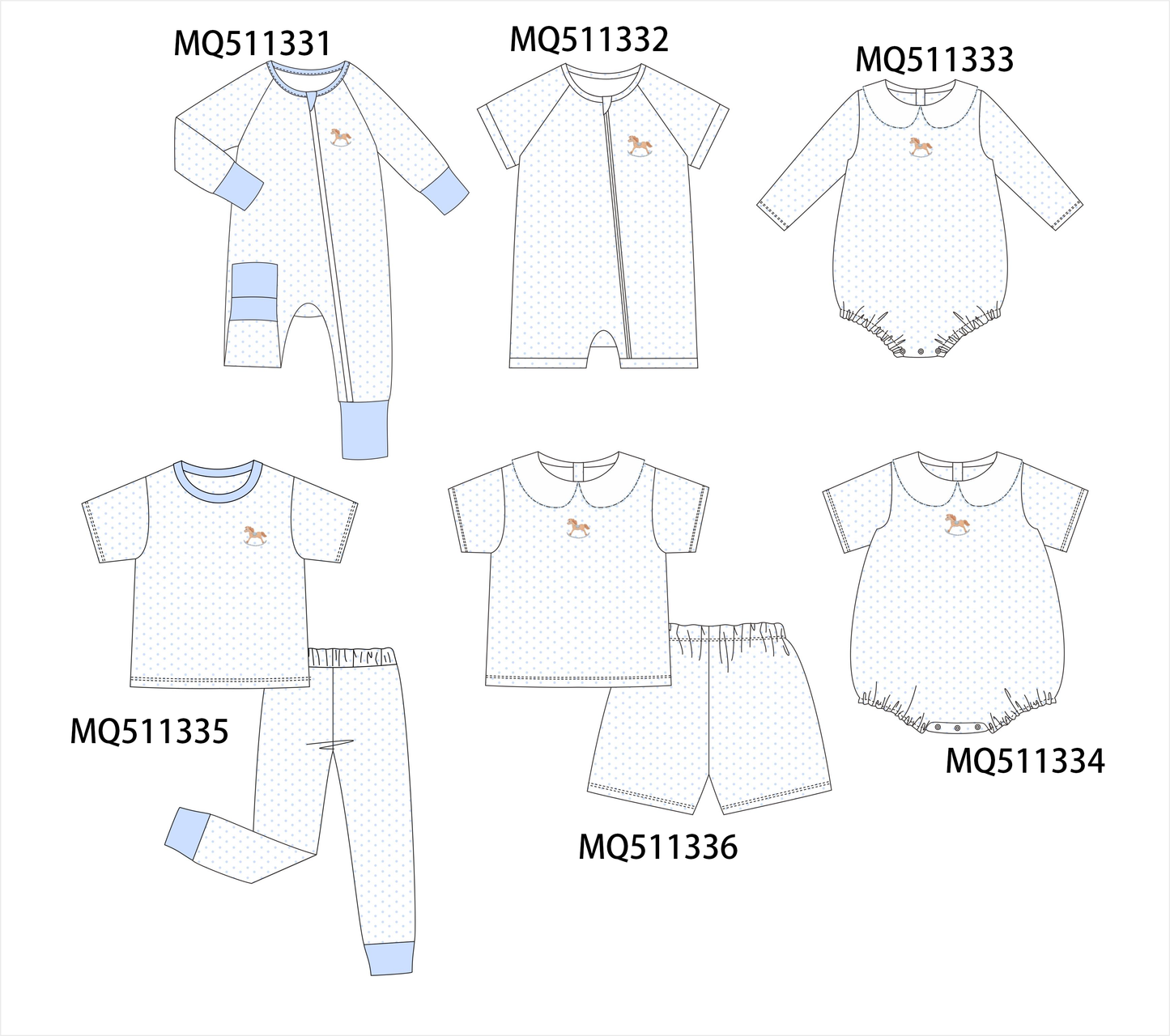 Blue horse embroidery dot collection - PO74 - 11/30 - ETA Mid April