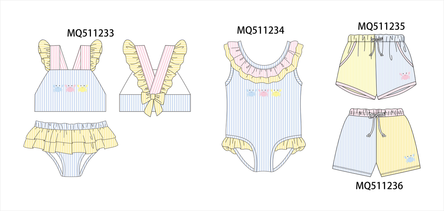 Colorblock crab embroidery stripe swimwear collection - PO74 - 11/30 - ETA Mid April