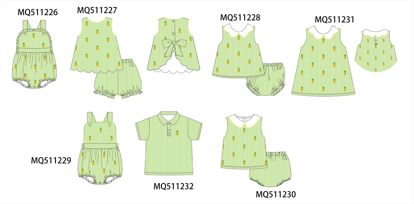 Green seersucker pineapple embroidery collection - PO74 - 11/30 - ETA Mid April