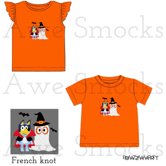 Blue Pup Sisters Halloween French Knot Shirts - ETA September