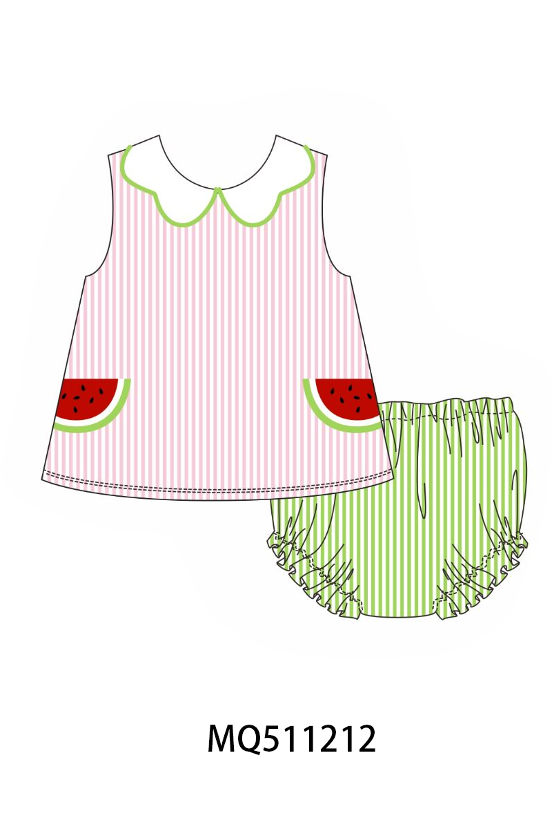 Pink seersucker stripe watermelon embroidery collection - PO74 - 11/30 - ETA Mid April