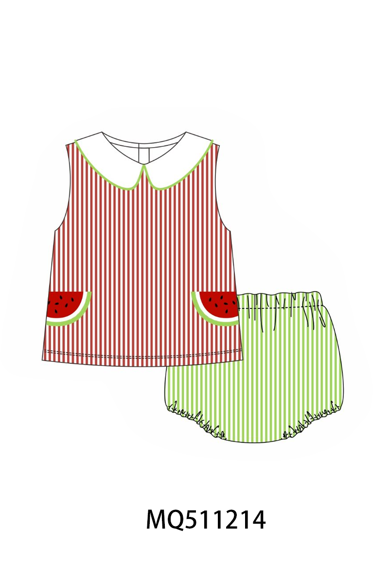 Pink seersucker stripe watermelon embroidery collection - PO74 - 11/30 - ETA Mid April