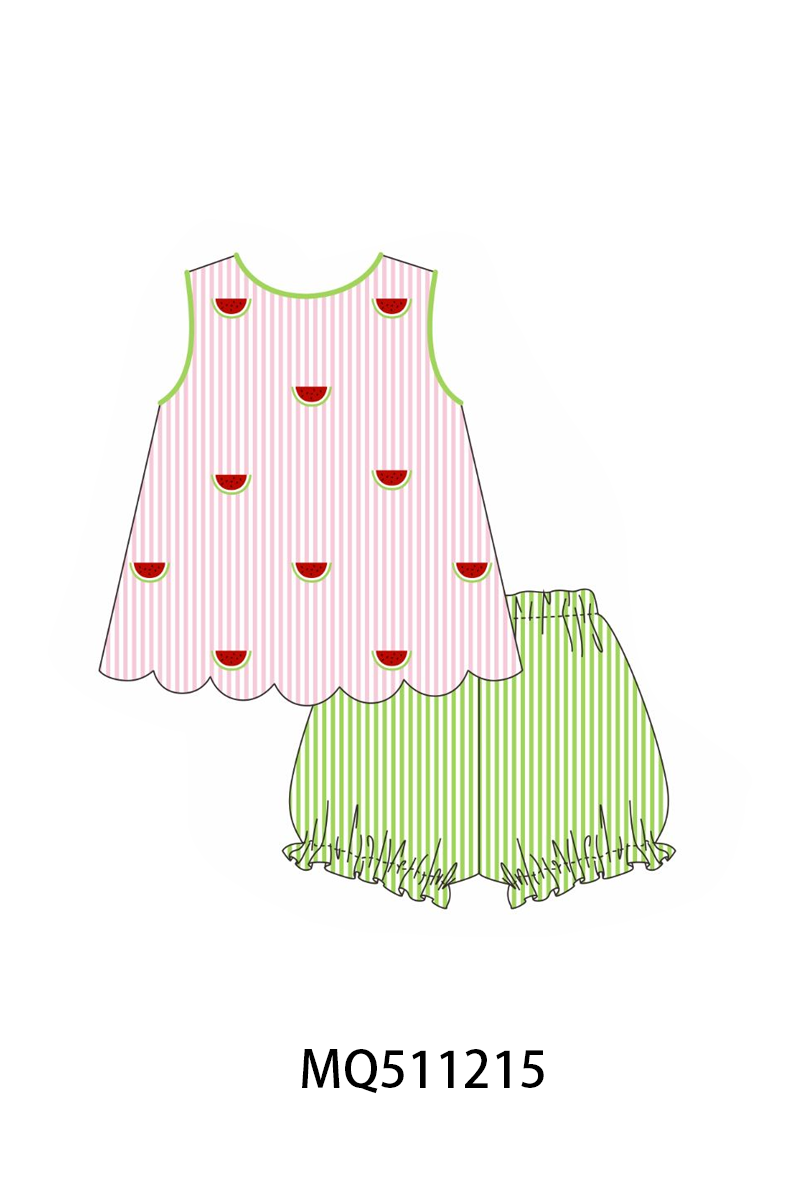 Pink seersucker stripe watermelon embroidery collection - PO74 - 11/30 - ETA Mid April