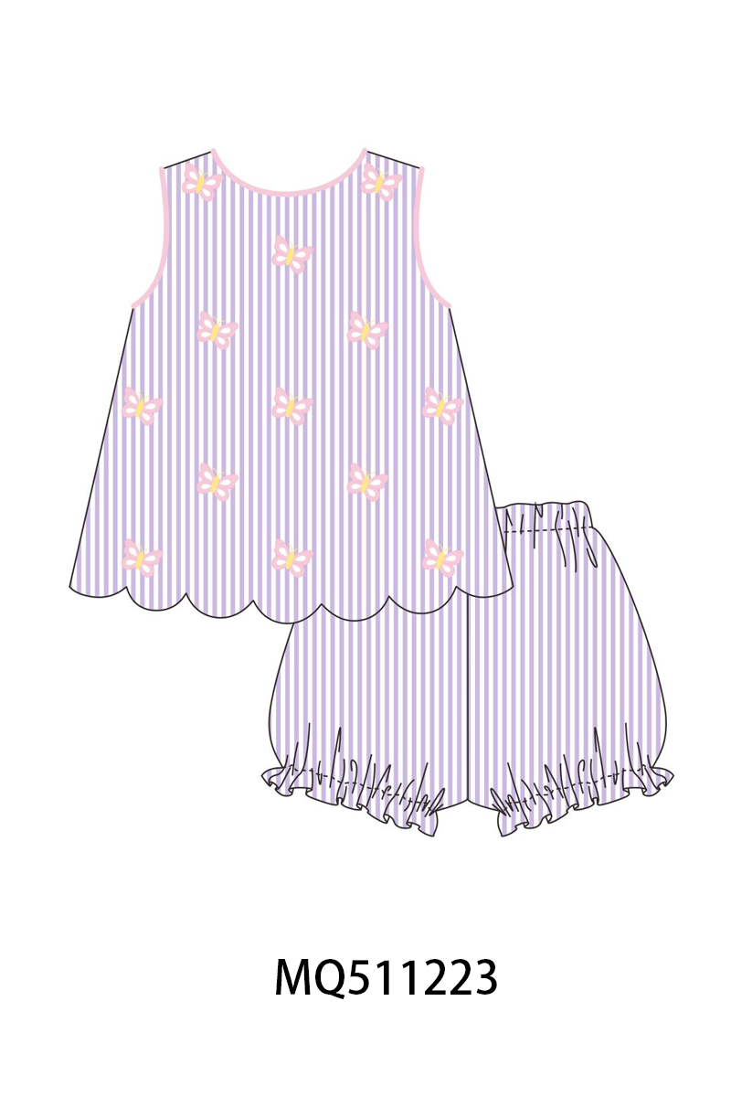 Purple seersucker butterfly embroidery collection - PO74 - 11/30 - ETA Mid April