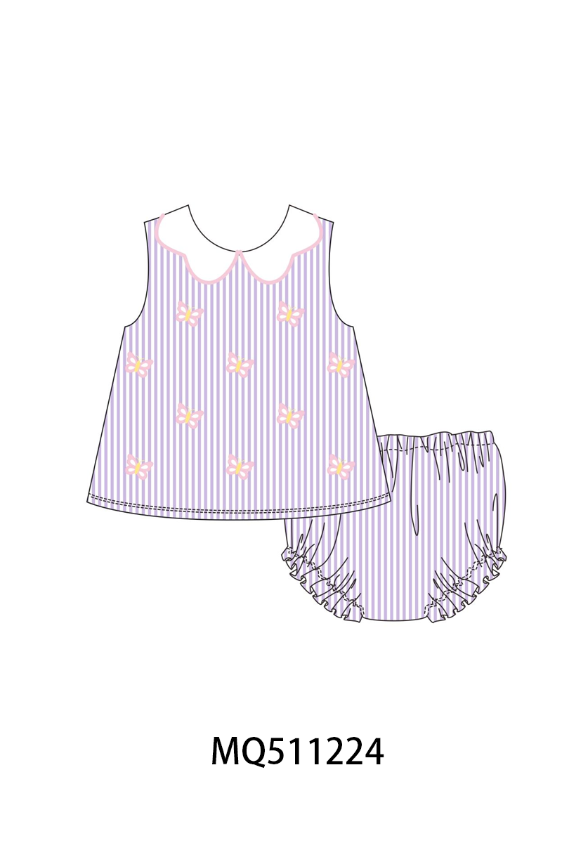 Purple seersucker butterfly embroidery collection - PO74 - 11/30 - ETA Mid April