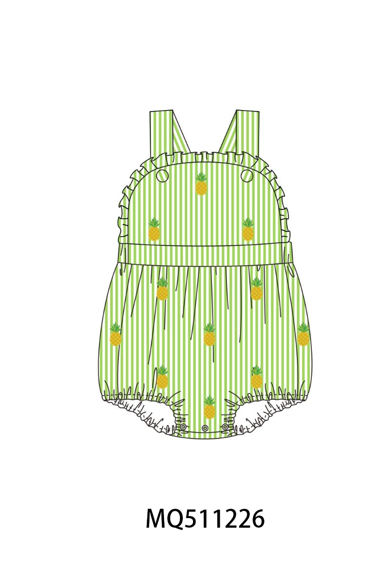 Green seersucker pineapple embroidery collection - PO74 - 11/30 - ETA Mid April