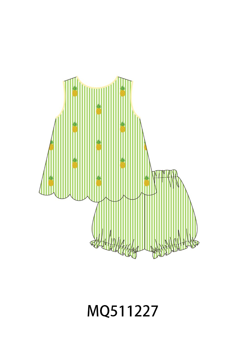 Green seersucker pineapple embroidery collection - PO74 - 11/30 - ETA Mid April