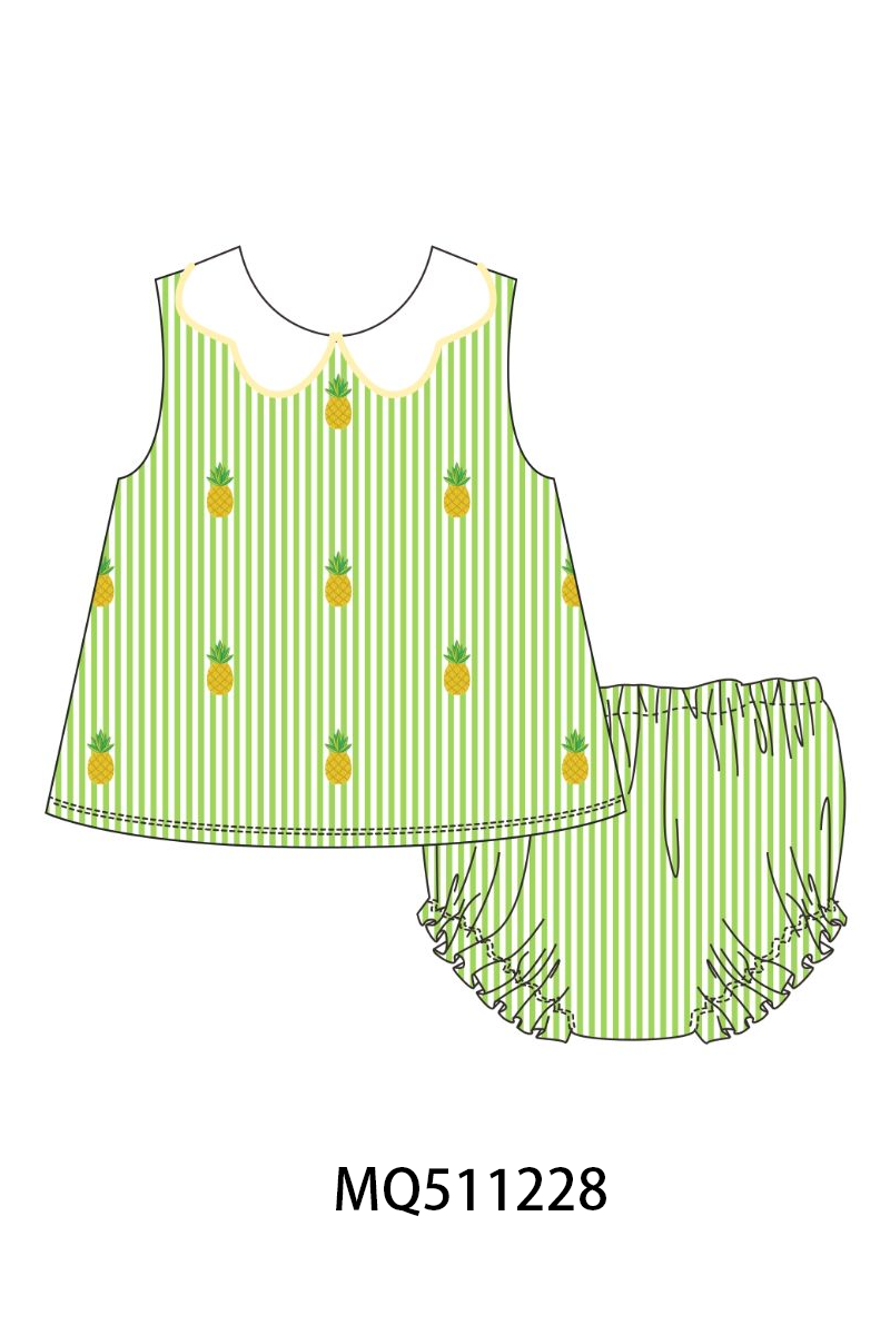 Green seersucker pineapple embroidery collection - PO74 - 11/30 - ETA Mid April