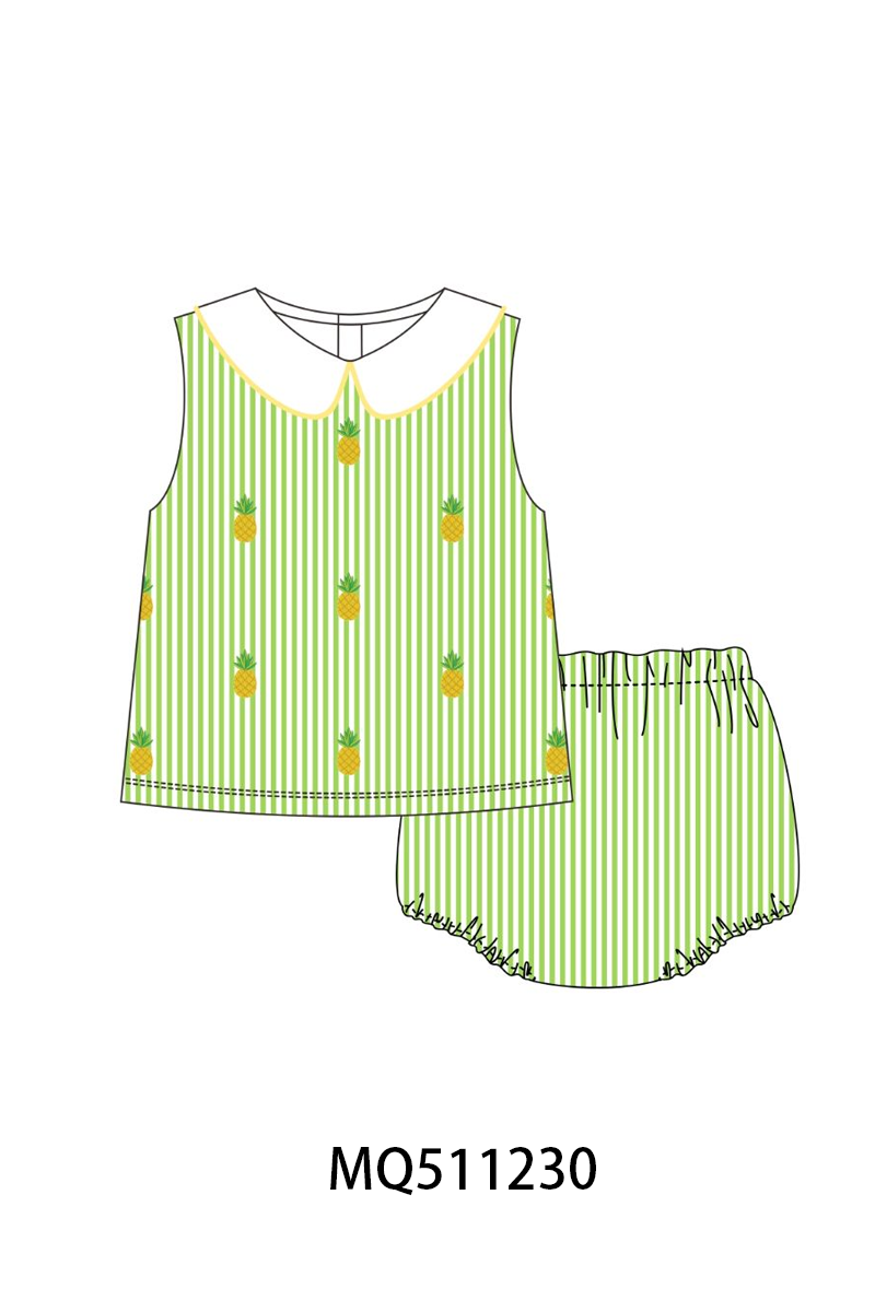 Green seersucker pineapple embroidery collection - PO74 - 11/30 - ETA Mid April