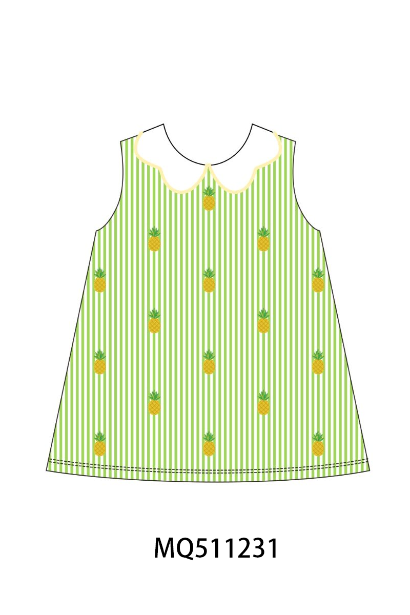 Green seersucker pineapple embroidery collection - PO74 - 11/30 - ETA Mid April