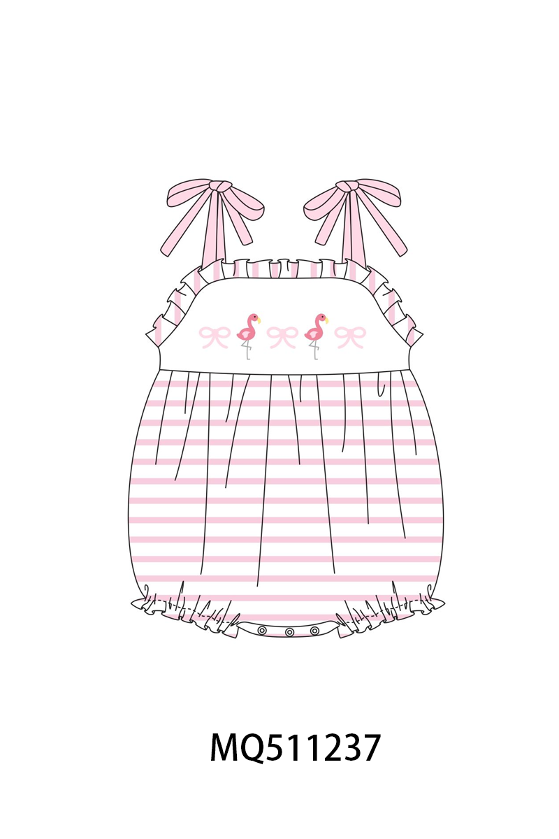 Pink flamingo bow embroidery stripe collection - PO74 - 11/30 - ETA Mid April
