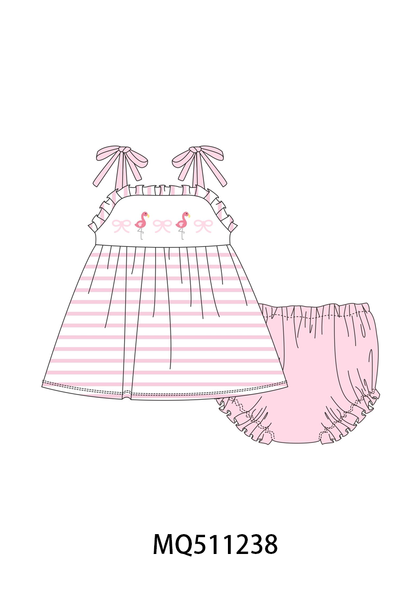 Pink flamingo bow embroidery stripe collection - PO74 - 11/30 - ETA Mid April