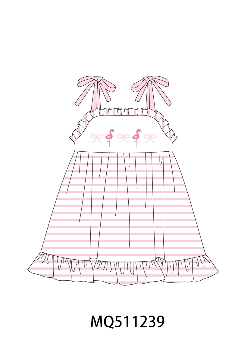 Pink flamingo bow embroidery stripe collection - PO74 - 11/30 - ETA Mid April