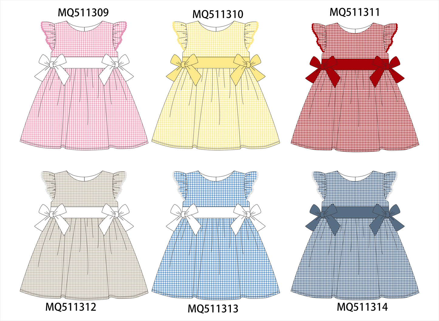 Multicolored gingham bow ruffle dress - PO74 - 11/30 - ETA Mid April