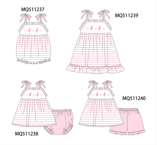 Pink flamingo bow embroidery stripe collection - PO74 - 11/30 - ETA Mid April