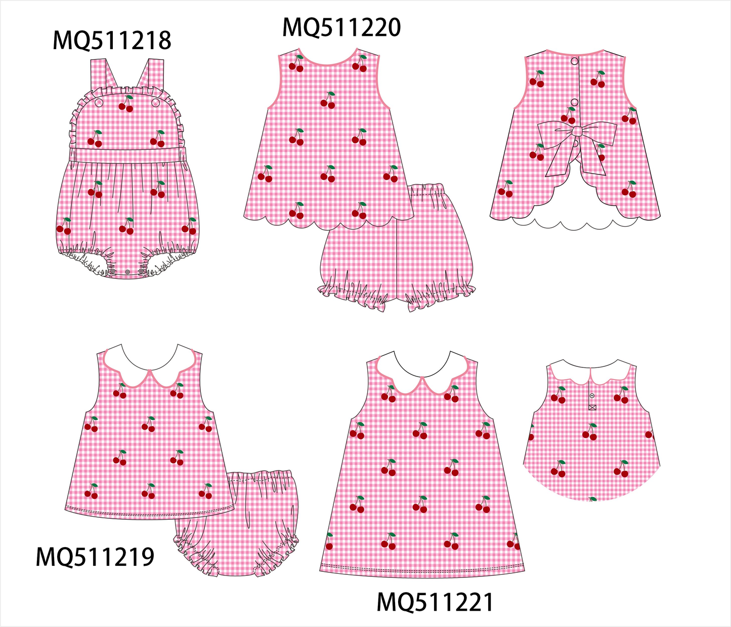 Pink seersucker cherry gingham collection - PO74 - 11/30 - ETA Mid April