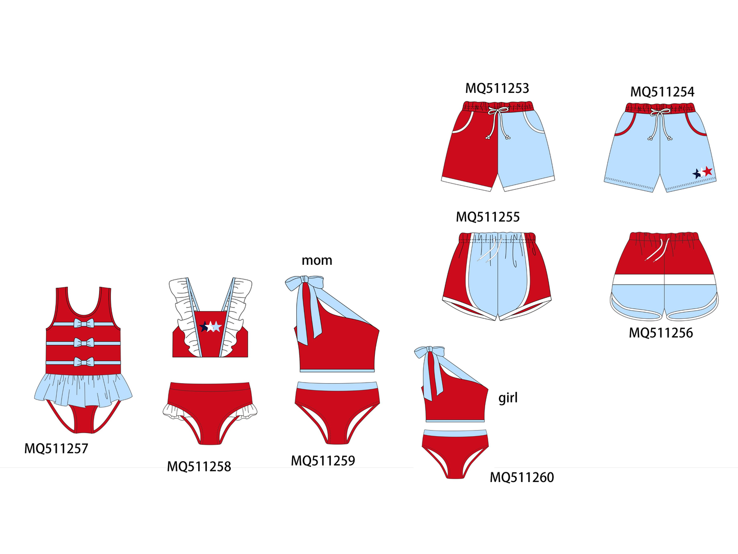 Red&blue star embroidery swimwear collection 2 - PO74 - 11/30 - ETA Mid April