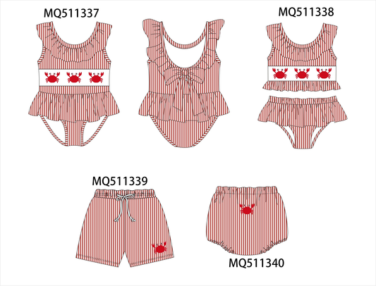 Red crab embroidery seersucker stripe swimsuit collection - PO74 - 11/30 - ETA Mid April